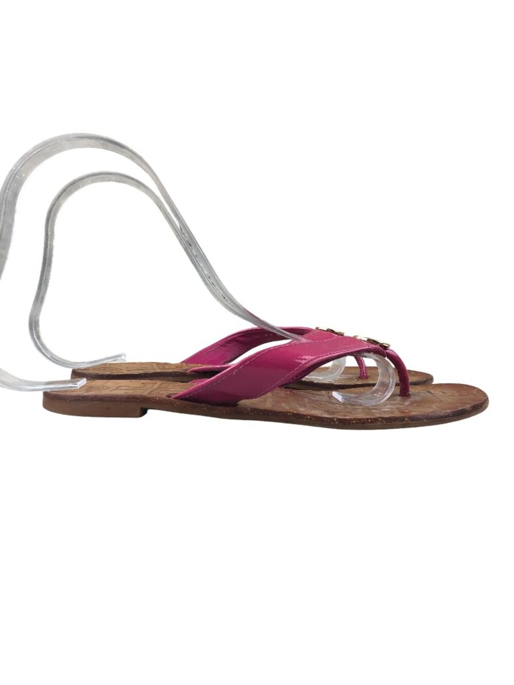 Tory Burch Women's 5M Thora Pink Patent Logo Slip On Flats Flip Flops Sandals